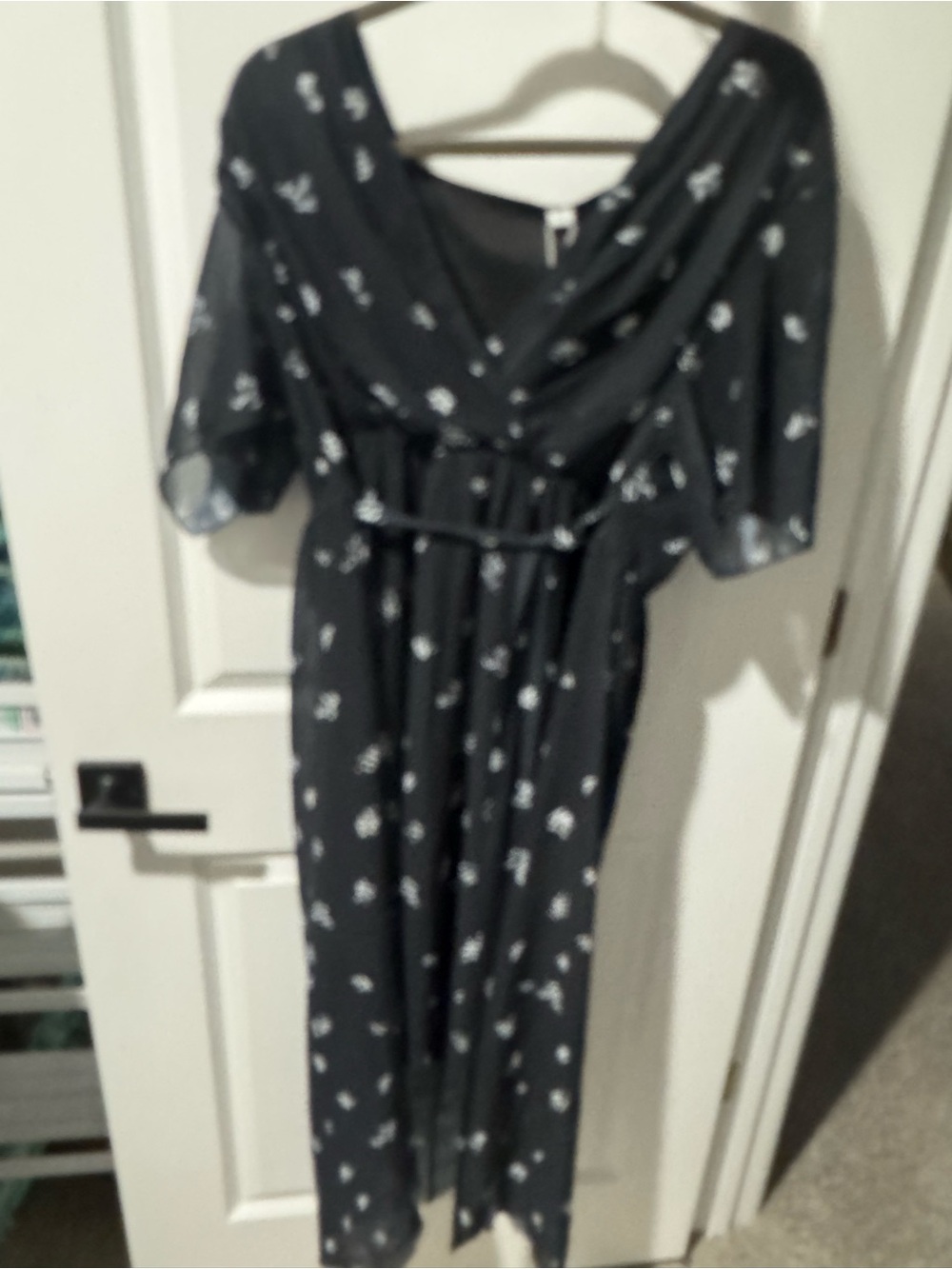Floral Print Black Midi Dress with Belt